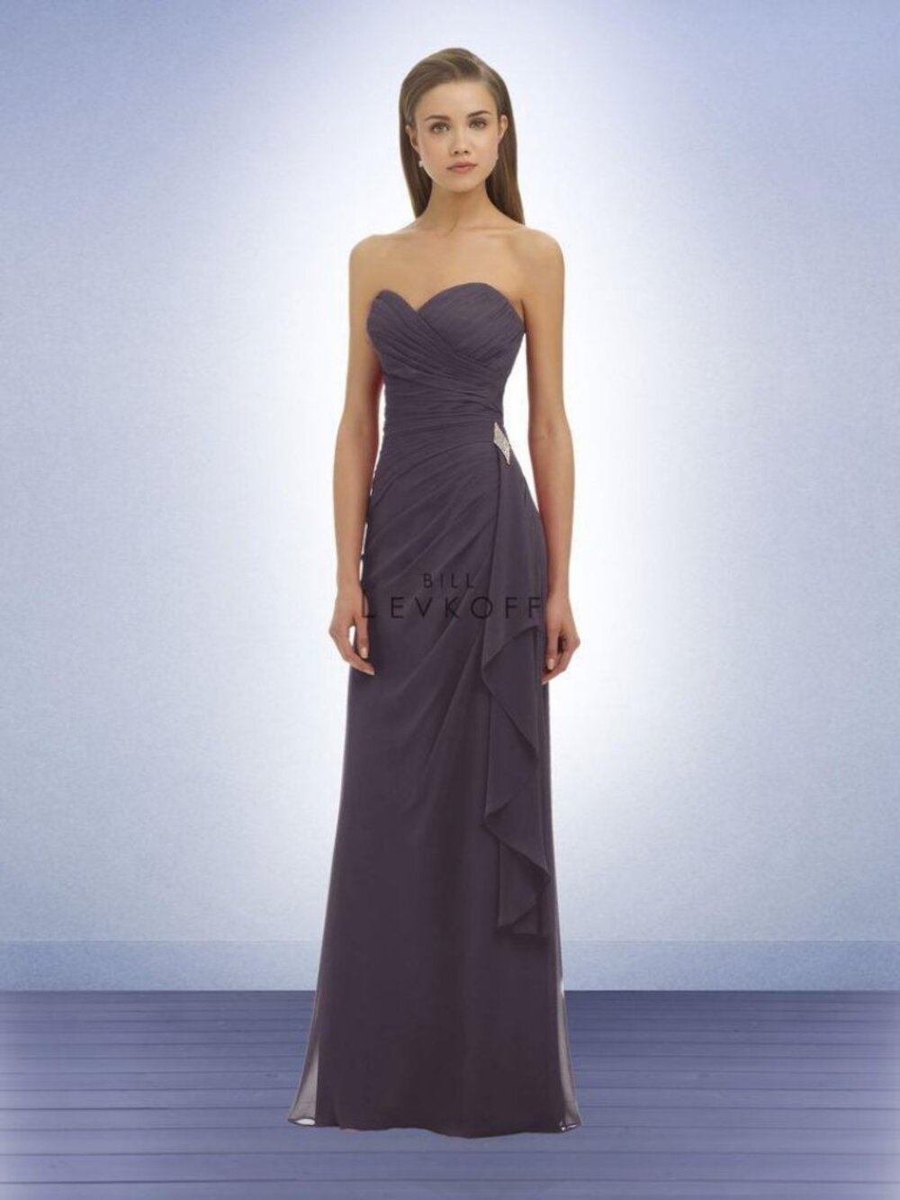 Bill Levkoff 330 Bridesmaid Dress Plum Purple Strapless Chiffon Long 14